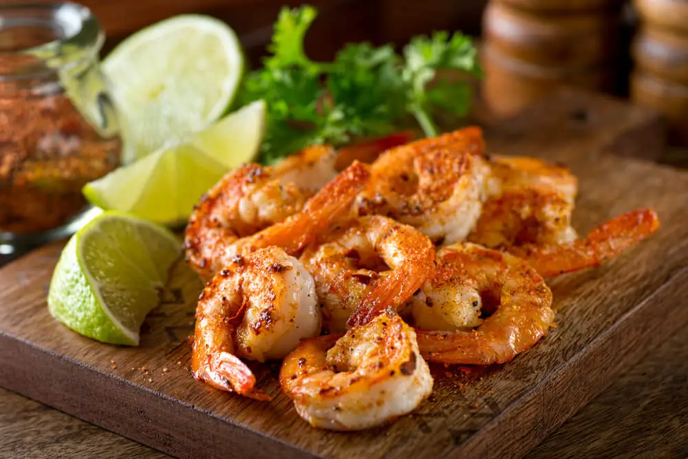 side view of cooked shrimp in the kitchen