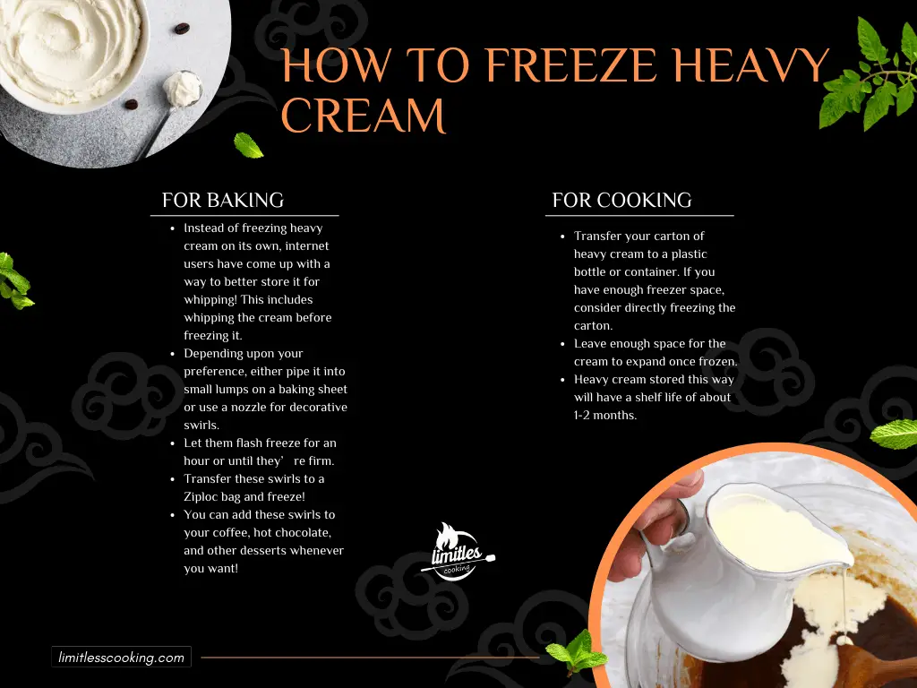 an infographic about 2 ways to freeze a heavy cream