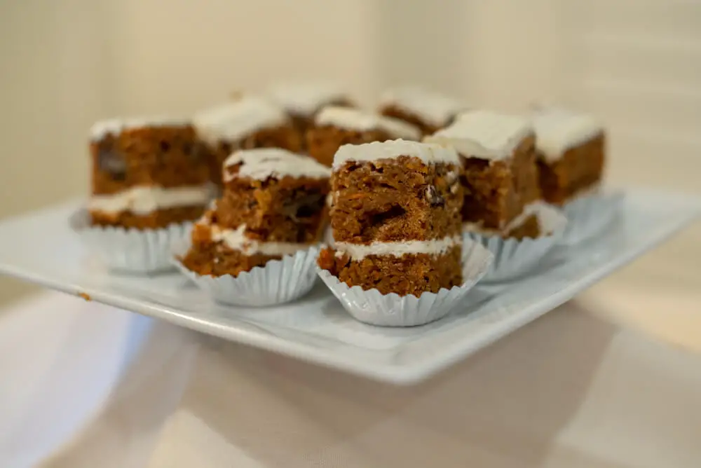 closeup view of Carrot Cake Shooter kept on a white plate