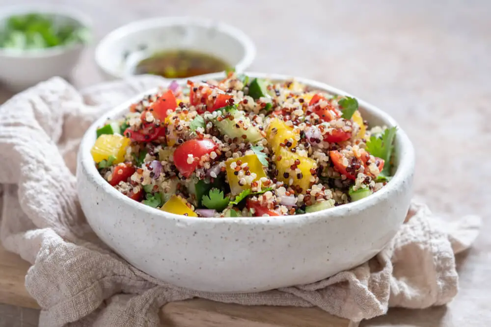 Quinoa Salad presented in a white bowl 