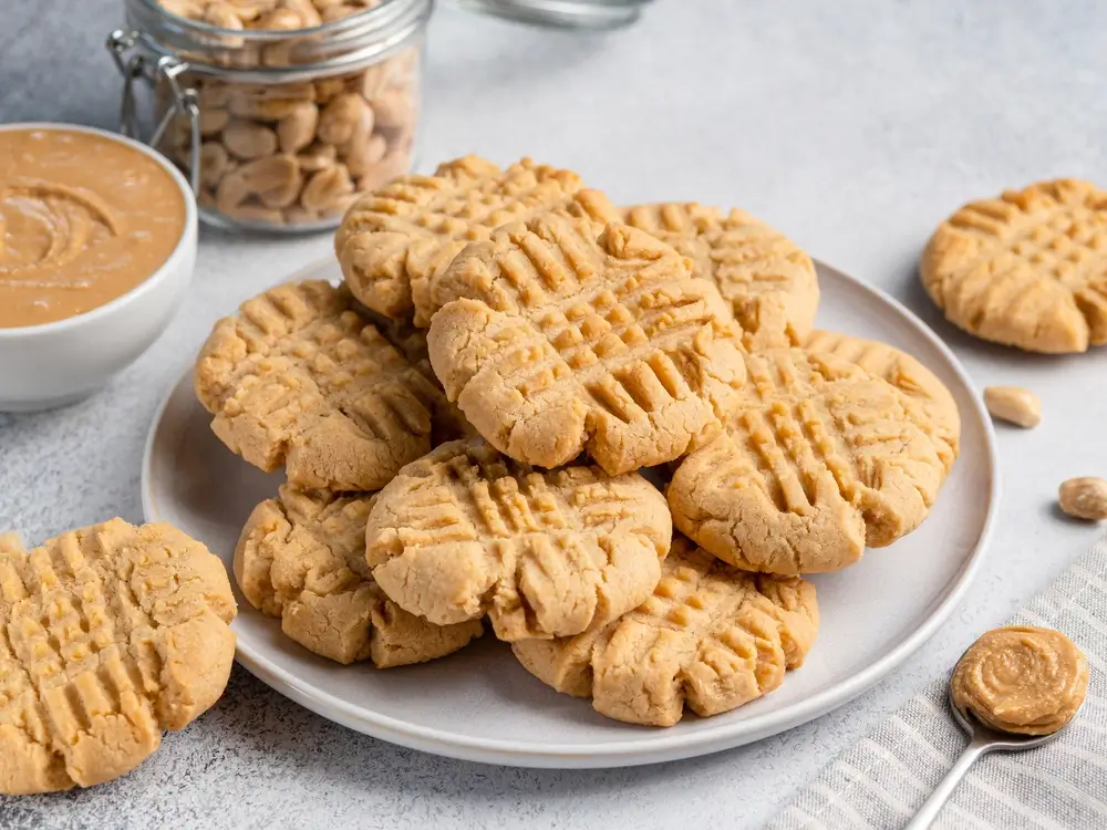 Peanut Butter Cookies stacked on a plate
