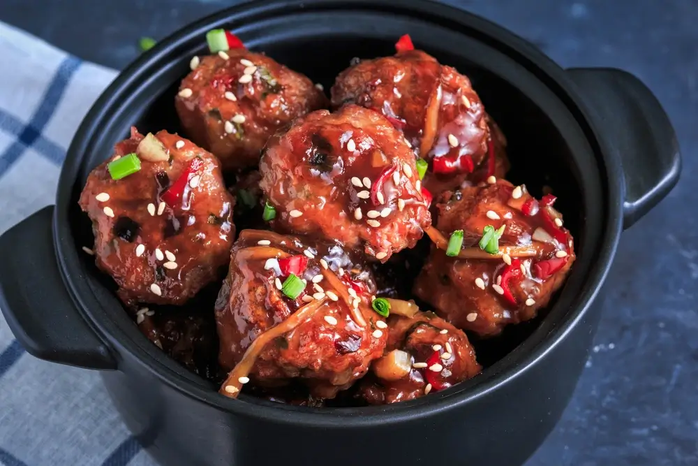 top view of meatballs in a crockpot