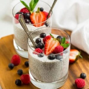 chia seed pudding with mixed berries and nuts
