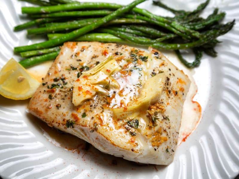 Halibut with Lemon Butter Sauce and Asparagus recipe