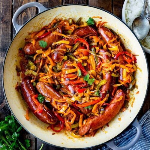 linguica sausage and peppers skillet